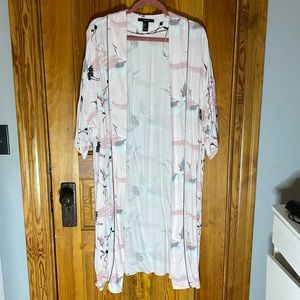 Forever 21 Pink Crane Kimono Size L Like New